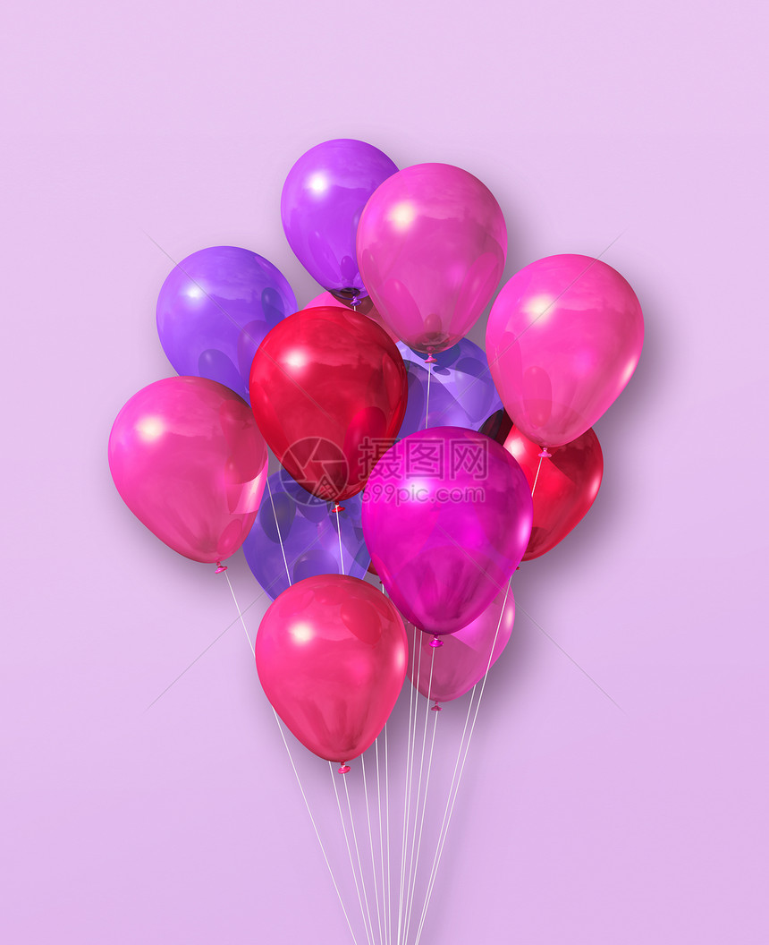 粉红色背景的紫空气球组3d说明粉红色背景的紫空气球组图片