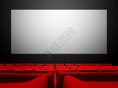 电影公众素材红色天鹅绒座位和空白屏幕的电影剧场复制空间背景红色座位和空白屏幕的电影剧场背景