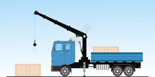 伸缩的带木箱的蓝色起重卡车图插画