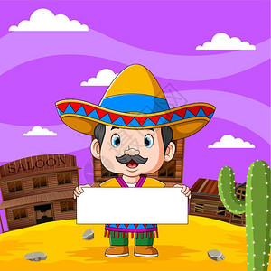 那个墨西哥男孩拿着白板带沙漠的景色背景图片