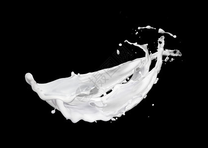 黑底带小滴子的有机自然奶水喷出复制空间健康奶品概念漂浮鲜奶水或酸喷洒黑底带滴水背景