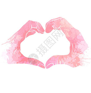 粉红色心形爱情夫妻水彩画双手有心形粉色喷洒和雾双人情节贺卡矢量邀请横幅和你的创造力爱情夫妇水彩画插画