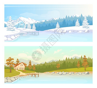 冬季森林小屋风景图片