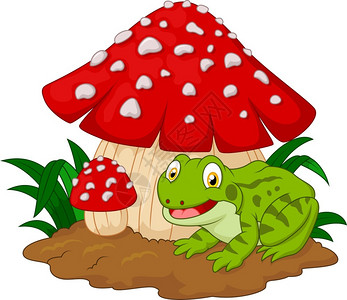 卡通青蛙在蘑菇下图片