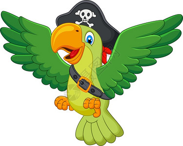 绿色翅膀素材卡通海盗鹦鹉插画
