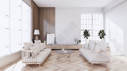 带有白色沙发的客厅设计在Zen内部设计上3D图片