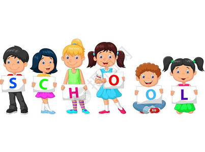 卡通儿童手举英文字母背景图片
