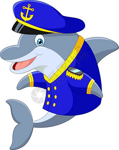 穿着船长制服的卡通海豚背景图片