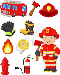 汽车消防消防设备卡通图集插画