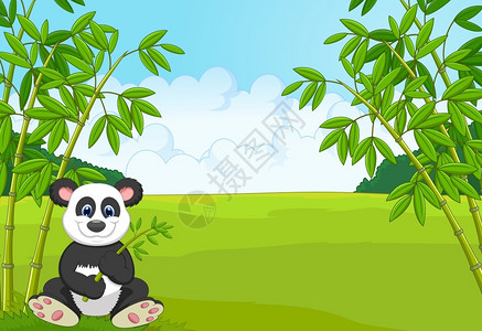 竹林里的卡通可爱熊猫图片