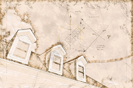 提供住宅屋顶和宿舍的艺术家草图背景图片
