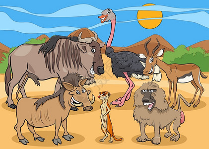 卡通鸵鸟有趣的非洲动物角色插图插画