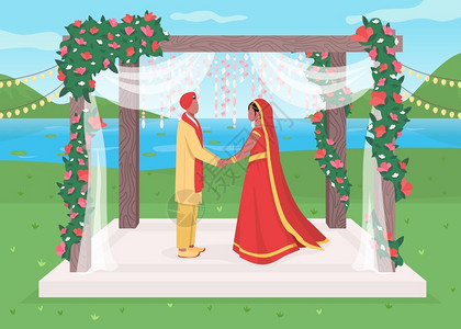 揭牌仪式背景传统订婚仪式插画