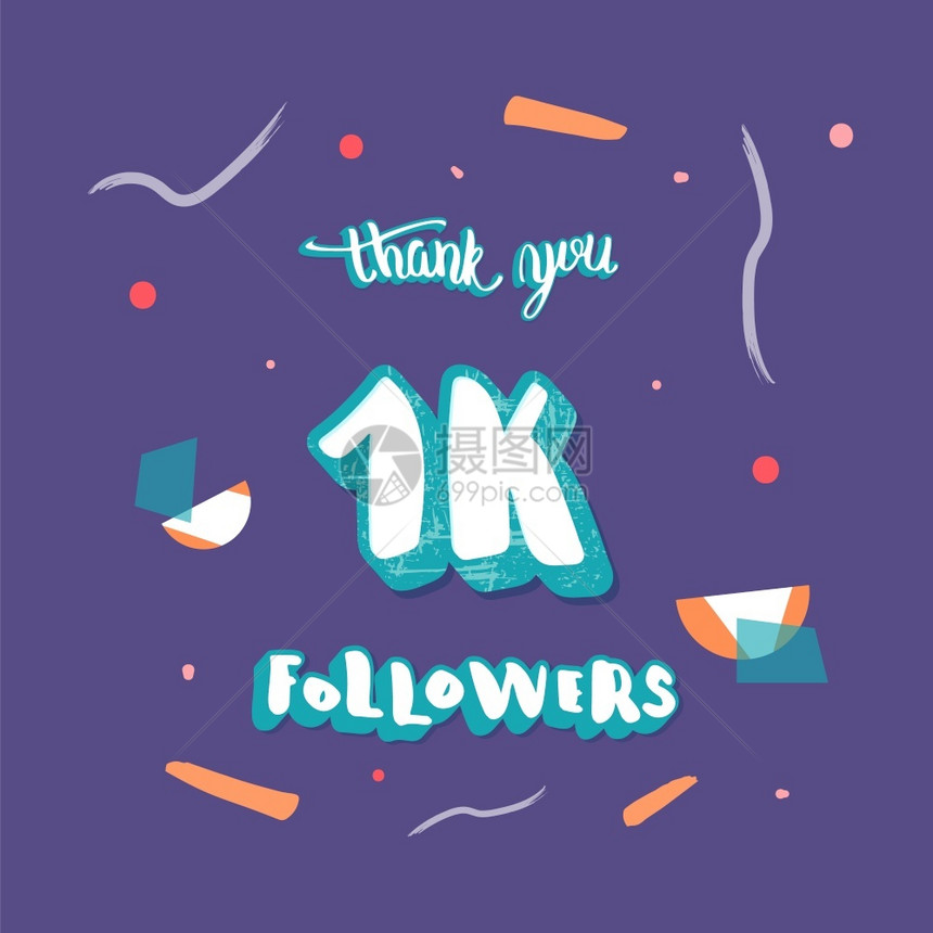 10名追随者感谢各位社交媒体平板模互联网络横幅1千名用户的祝贺帖矢量插图图片