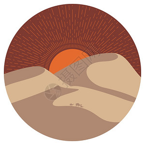 撒哈拉沙丘沙漠中的山丘海报设计插画
