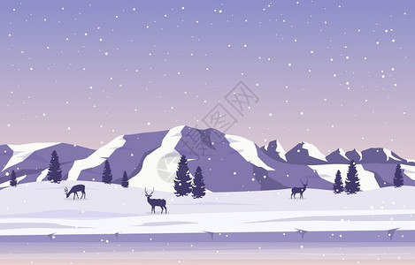 冬季雪松山鹿自然景观图图片