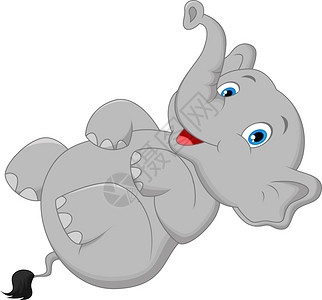 孤立在灰色躺在地上的可爱大象插画