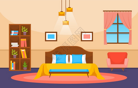 窗帘床现代房屋室内设计插图插画