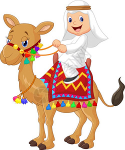 阿拉伯男孩骑骆驼插画