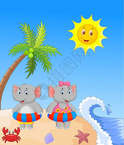 海滩上带游泳圈的大象图片