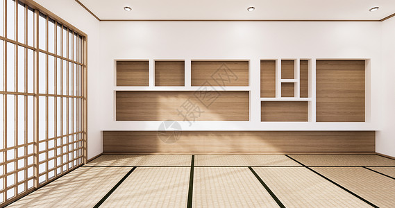 在Tatmi垫地板上壁柜架日本式的会议室3D高清图片