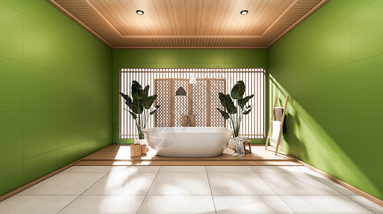 绿色卫生间日本风格3d图片