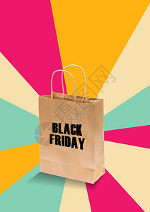 黑色周五销售和折扣充满活力的多色背景购物纸袋图片