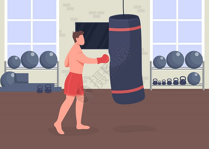健身房空间职业拳击手插画