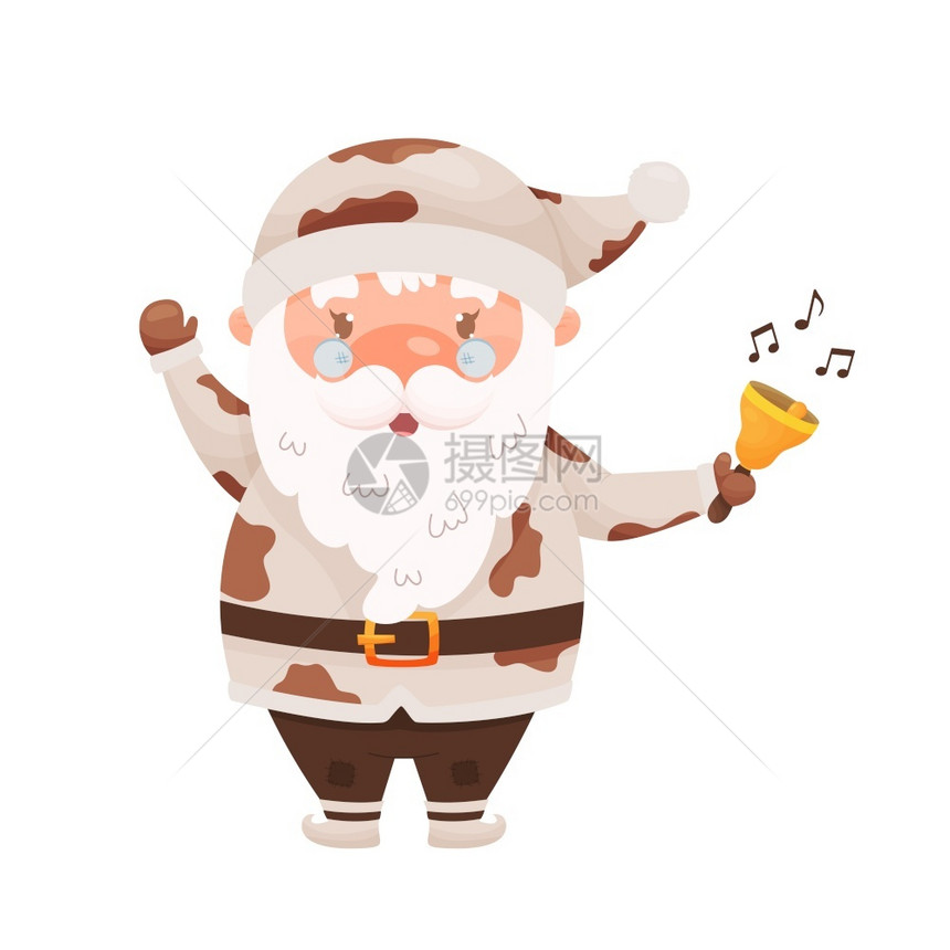 可爱的漫画穿着奶牛服装的可爱漫画圣诞老人矢量图解图片