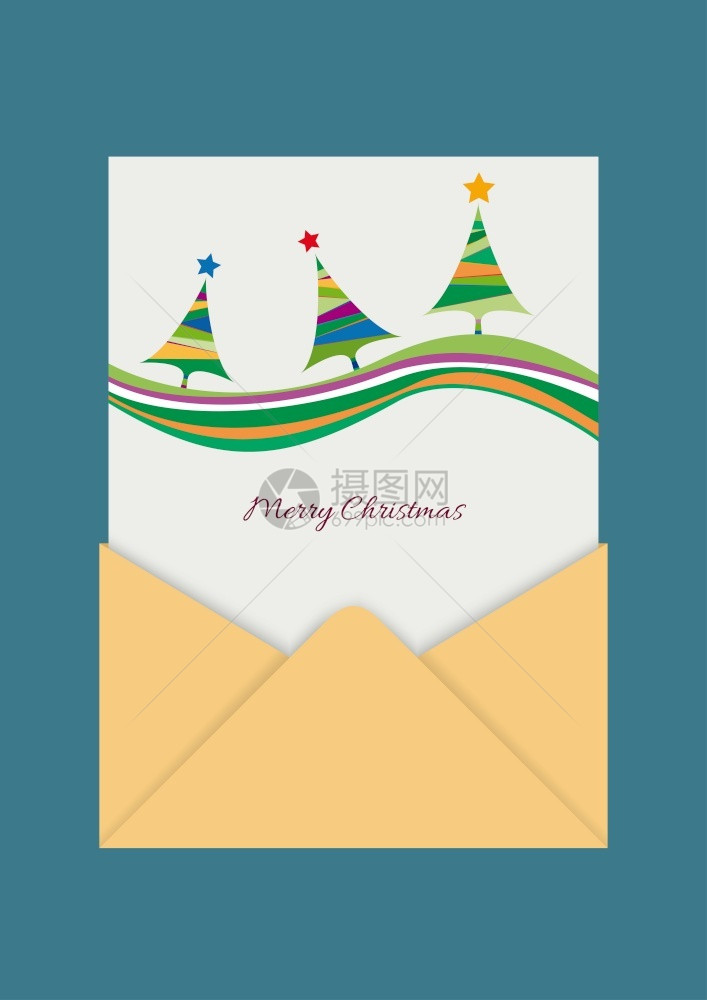 可打印的圣诞节卡片用纸页或邀请卡模板打开信封矢量孤立插图图片