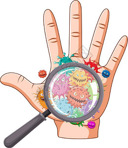 枣放在手上用放大镜的细菌显示插画