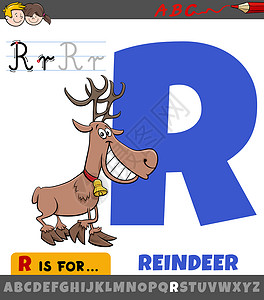 儿童用以驯鹿动物为的字母r教育漫画插图图片