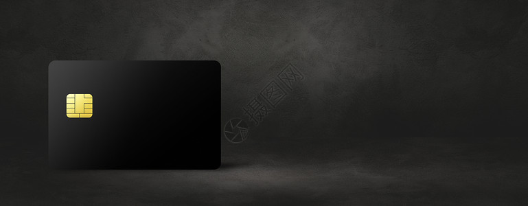 黑色混凝土背景横幅上的黑信用卡模板3d插图黑色混凝土背景上的黑信用卡图片