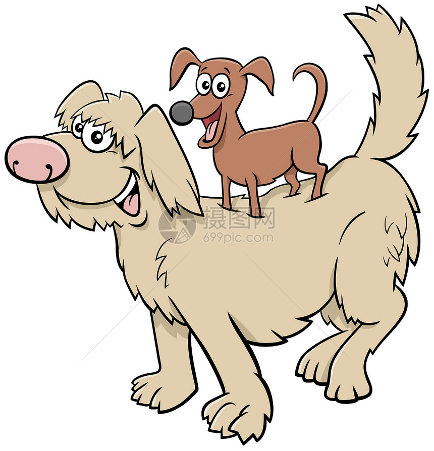 漫画插图有趣的小狗在大一个漫画人物上图片