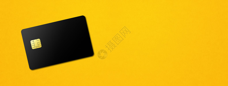 黄色背景横幅上的黑信用卡模板3d插图黄色背景的黑信用卡图片