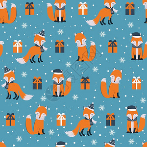 圣诞节红色狐狸背景插画