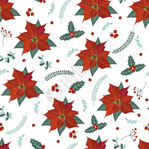 圣诞节无缝模式包括Painseta植物背景冬季图片