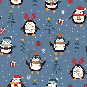 圣诞节企鹅元素背景图片