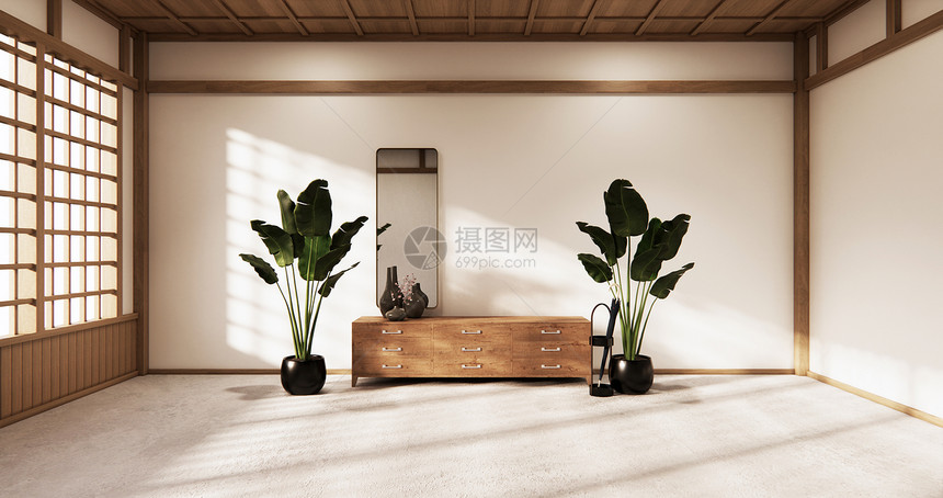 木制柜子的日本风格3D图片