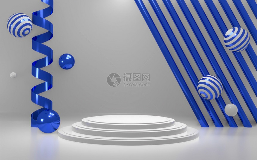 讲台抽象的蓝色讲台显示3d图片