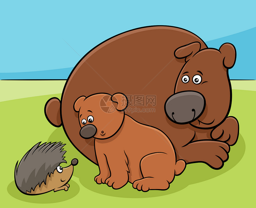 用小熊的漫画插图说明他的母亲和可爱刺绣猪漫画动物人图片
