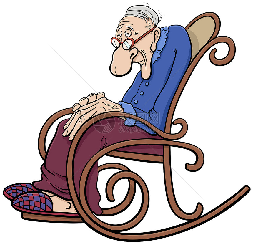 在摇椅上展示成熟年龄男子老人或祖父的漫画插图图片