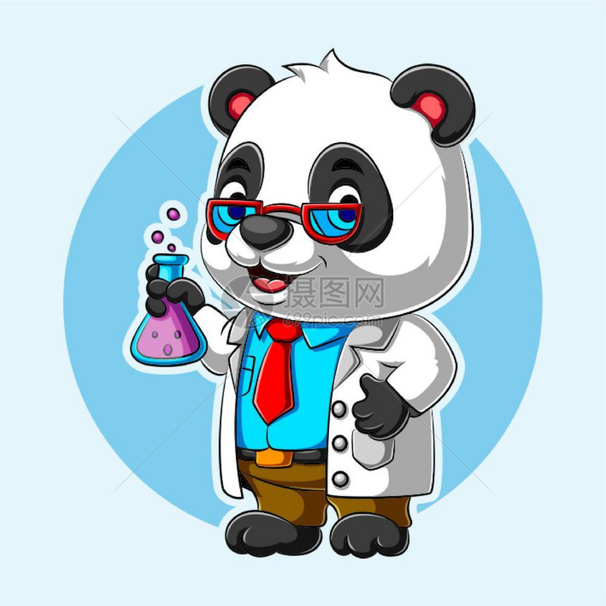 熊猫科学家拿着液体使用实验室大衣图片