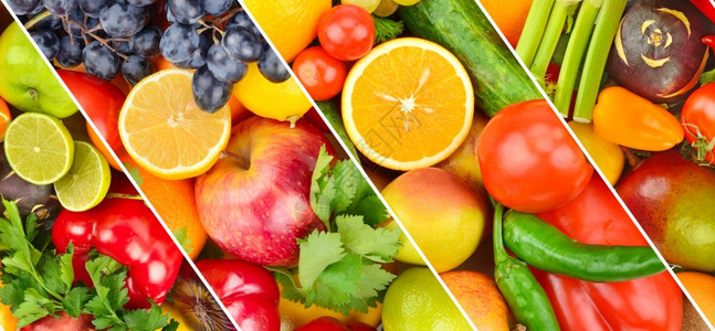 新鲜水果和蔬菜背景拼贴大照高清图片