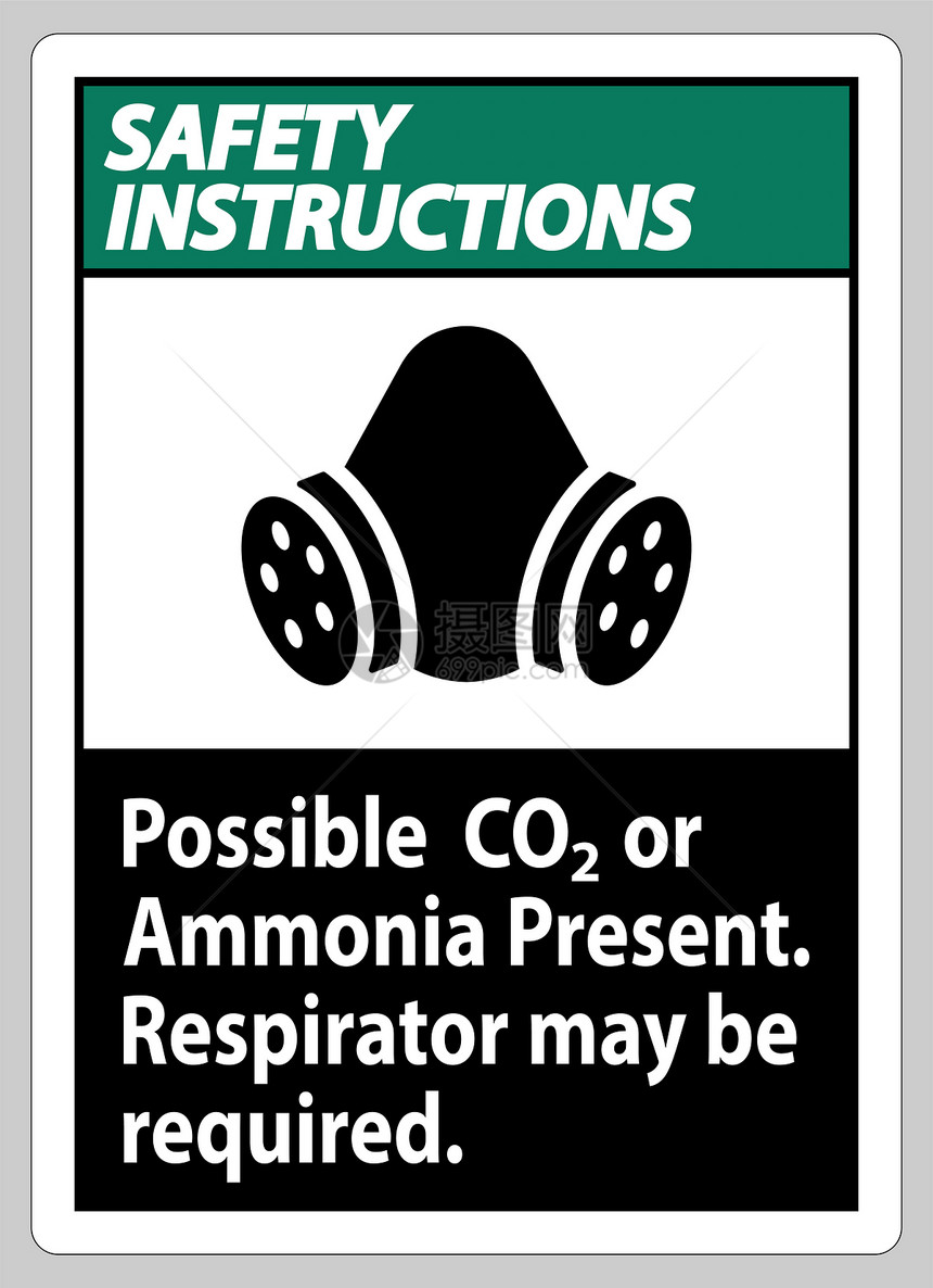 安全说明pe标记可能的CO2或氨可能需要呼吸器图片