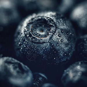 蓝莓水果湿鲜蓝莓水滴紧贴蓝莓关闭高清图片