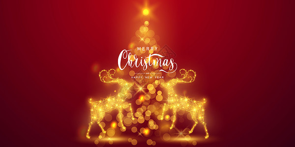 圣诞闪耀矢量庆祝背景模板配有鹿肉豪华贺礼卡背景