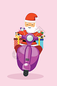 卡通santclus骑着带礼物盒的摩托车背景图片