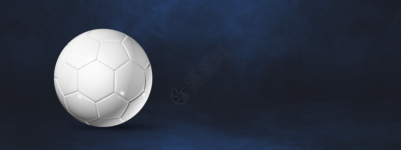 3d插图深蓝色工作室横幅上的白足球高清图片