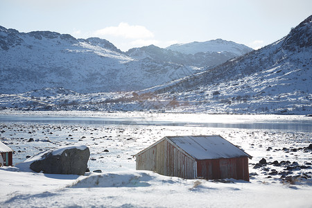 北海湾岛岸边的挪威传统住房图片